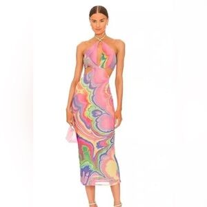 AFRM Multicolor Swirl Midi Dress